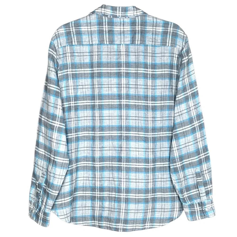 Frank & Eileen Relaxed Fit Eileen Button-Up Shirt Blue White Linen Top Large L - Picture 3 of 7